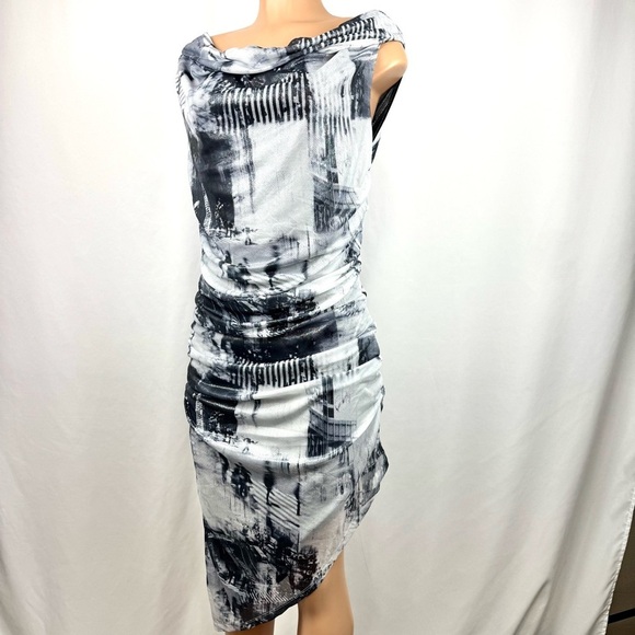 Silence + Noise Arianna Black & White Shimmer Asymmetrical Mini-Midi Dress Sz XL - Picture 10 of 16